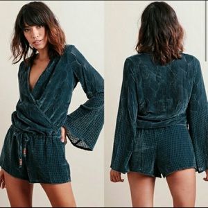Chaser Burnout Velvet Bell Sleeve Romper